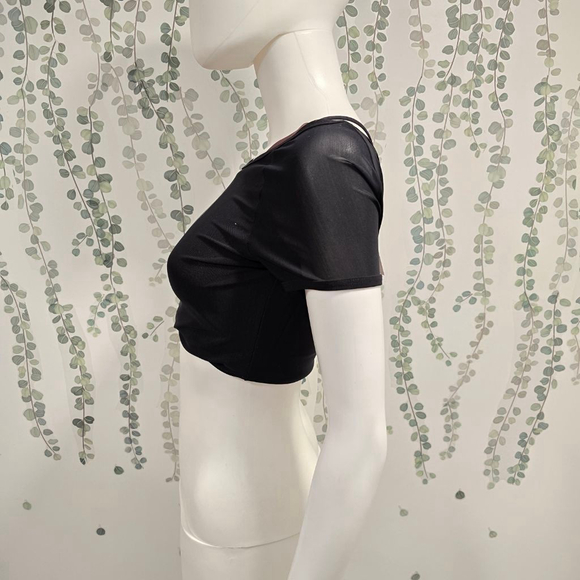 KORAL Mesh Layered Crop Top Small NWT Black Sheer Overlay Open Back - Picture 6 of 10